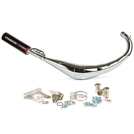Pot Passage Bas AM6 Derbi Senda 50 / 88cc - Streetrace chromé CNC Noir / Rouge Stage6