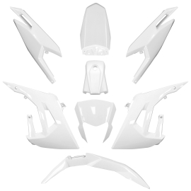 Kit Carénages Derbi Senda X-Treme Gilera RCR SMT Aprilia SX à partir de 2018 - 8 pièces Blanc Brillant
