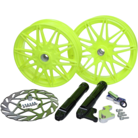 Pack de jantes avec disque de frein oversize jaune fluo Piaggio Zip après 2000